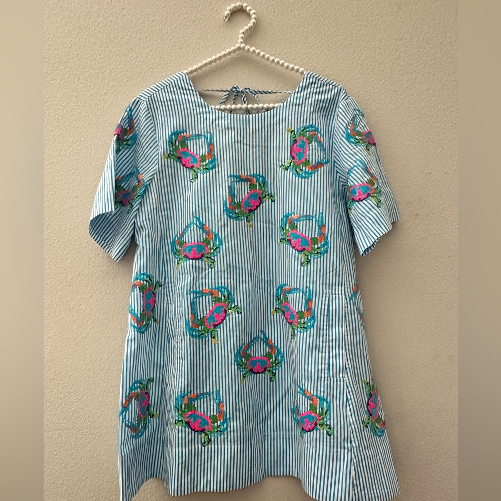 NWT • QUEEN OF SPARKLES • QOS • STRIPED CRABS DRESS • POCKETS • SIZE XS